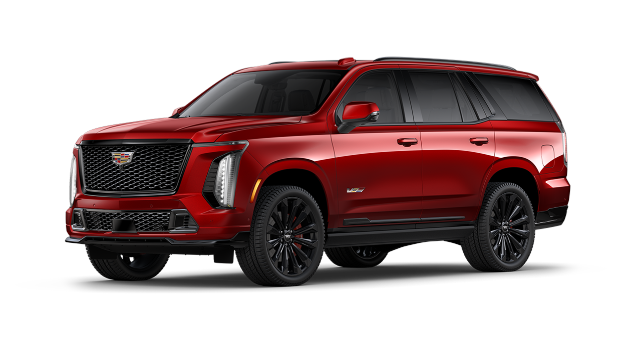A Side Profile of the Red 2025 Cadillac Escalade-V
