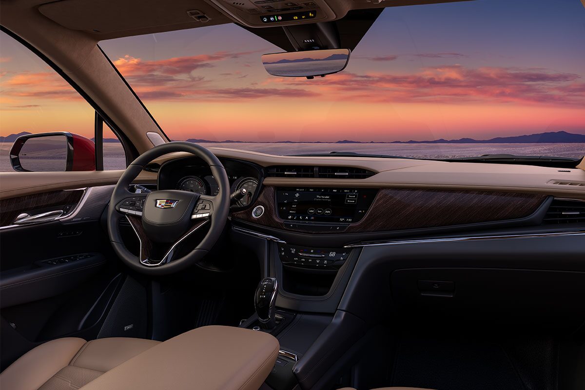 The Passenger Perspective of the Cadillac XT6's Masterfully Designed Interior Outlooking Sunset
