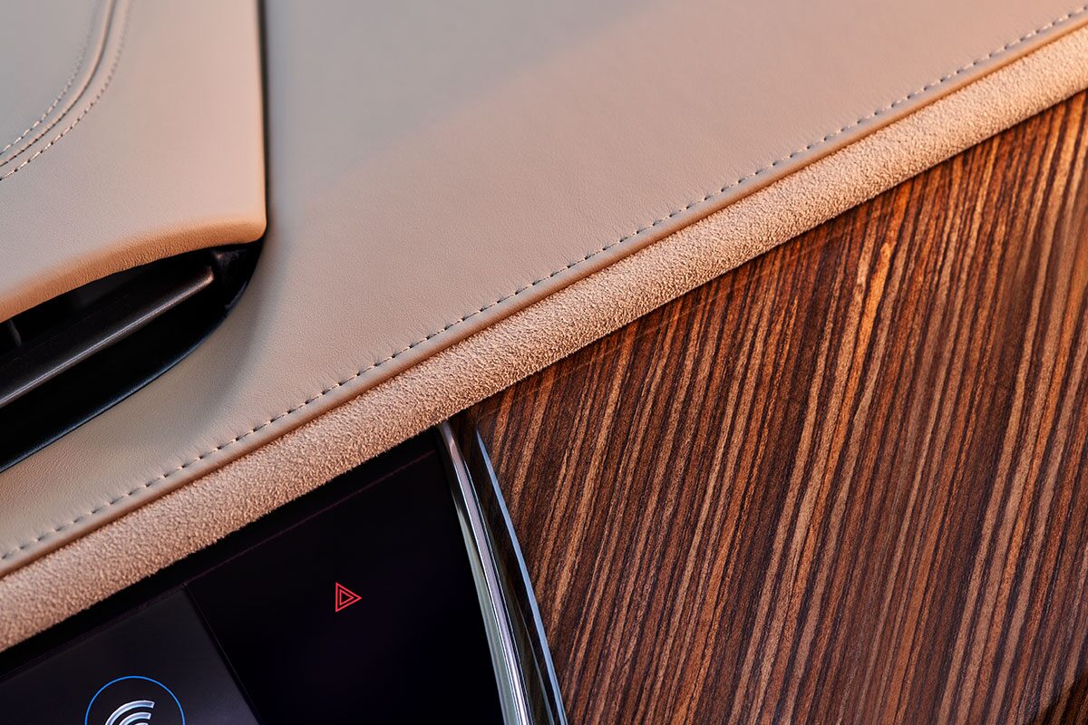 Close-up of Exotic Wood Trim Inside the Cadillac XT6