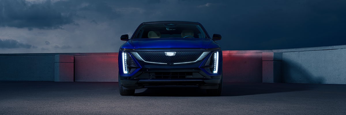 Front View of a Blue 2025 Cadillac LYRIQ Parked