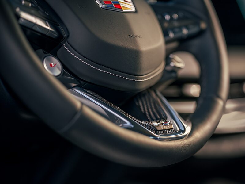 Close-up of the Steering Wheel for a Cadillac CT5-V