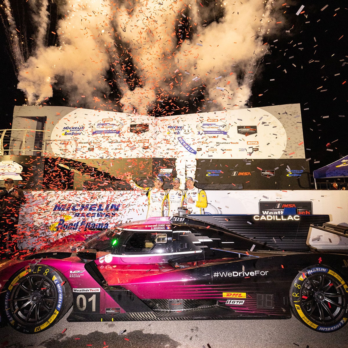 The Cadillac Racing Team Behind the Pink V-Series.R Racecar Celebrating the Petit Le Mans Victory