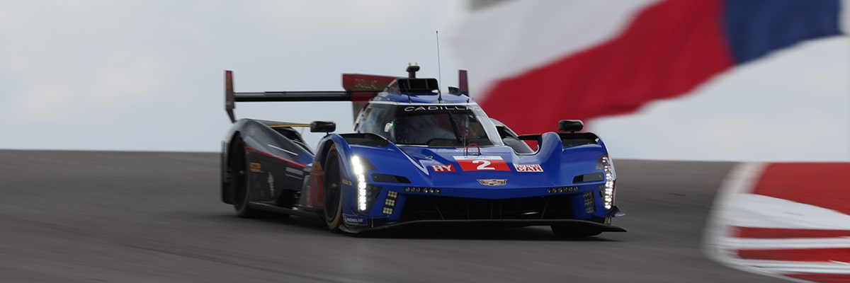 Three-quarter View of the Blue Cadillac V-Series.R Racecar